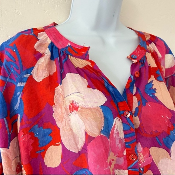 JOHNNY WAS Giverney Garden Raglan Poet Blouse Floral Button-Up Size XS Oversized - Picture 4 of 11